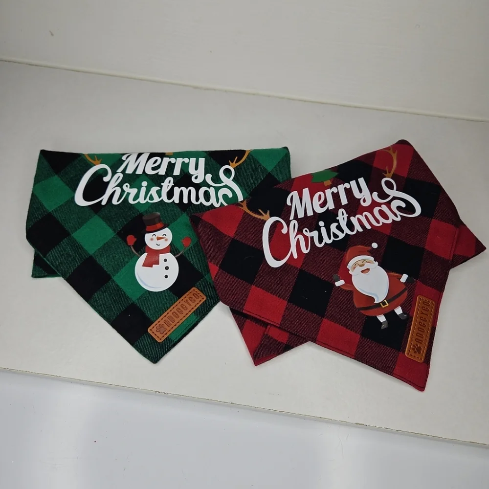 ADOGGYGO 2 Pack Red & Green Plaid Holiday Christmas Dog Bandanas Size 24×16 Cute